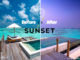 A comparison of the views from Gili Lankanfushi Water Villa Suite With Pool at day VS at Sunset.
