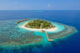 Kandolhu maldives Aerial View with surrounding house reef. best maldives resort for snorkeling 