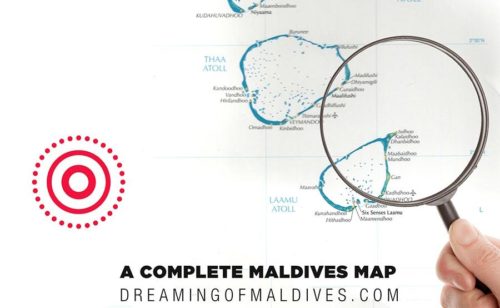 Maldives Map with Resorts, Local Islands, Atolls and Airports.