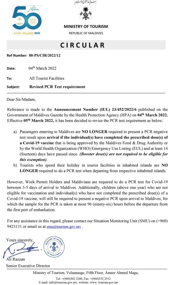 NO more negative PCR test to enter Maldives Latest Covid Travel Advice