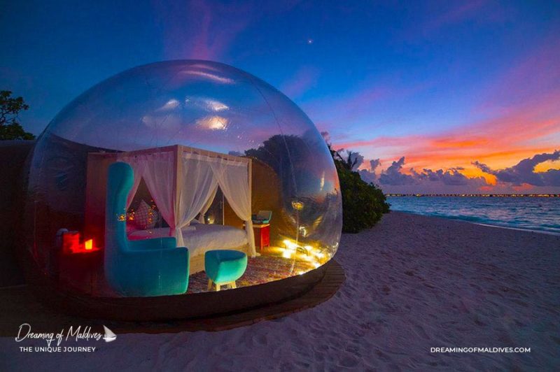 The Incredible Beach Bubble Tent at Finolhu Maldives