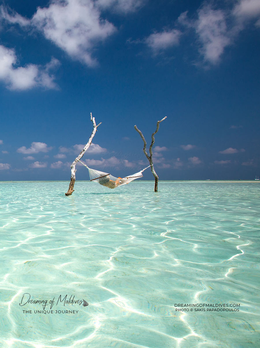 Hammock in lagoon at Gili Lankanfushi Maldives