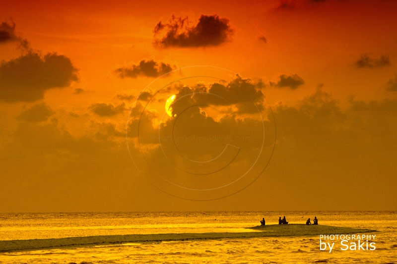 Maldives sandbank at sunset