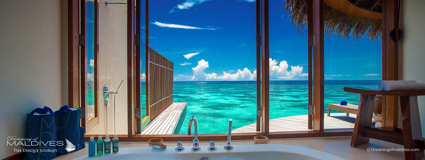 W Maldives Retreat & Spa Retreat lagoon view from the bathroom