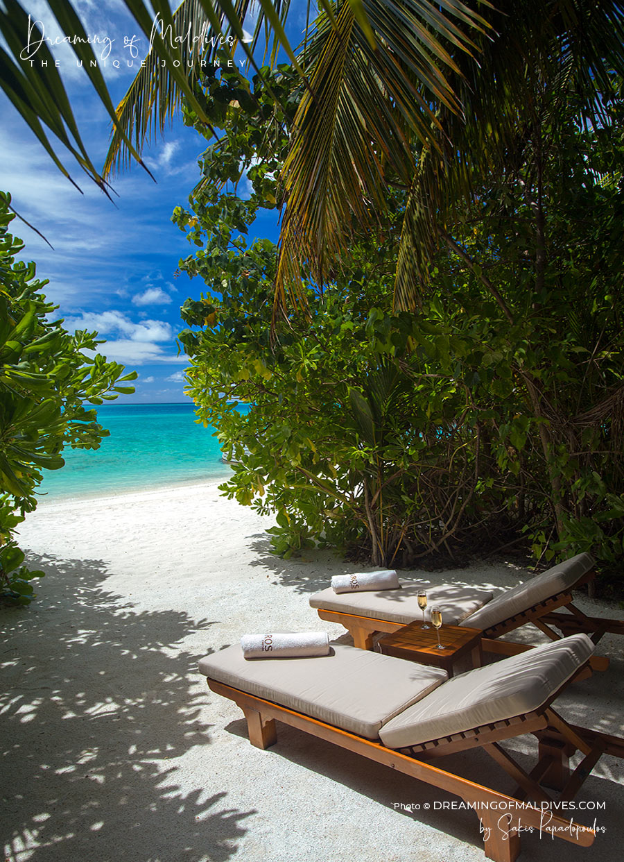 The view and lagoon access from one of Baros Maldives beach villa