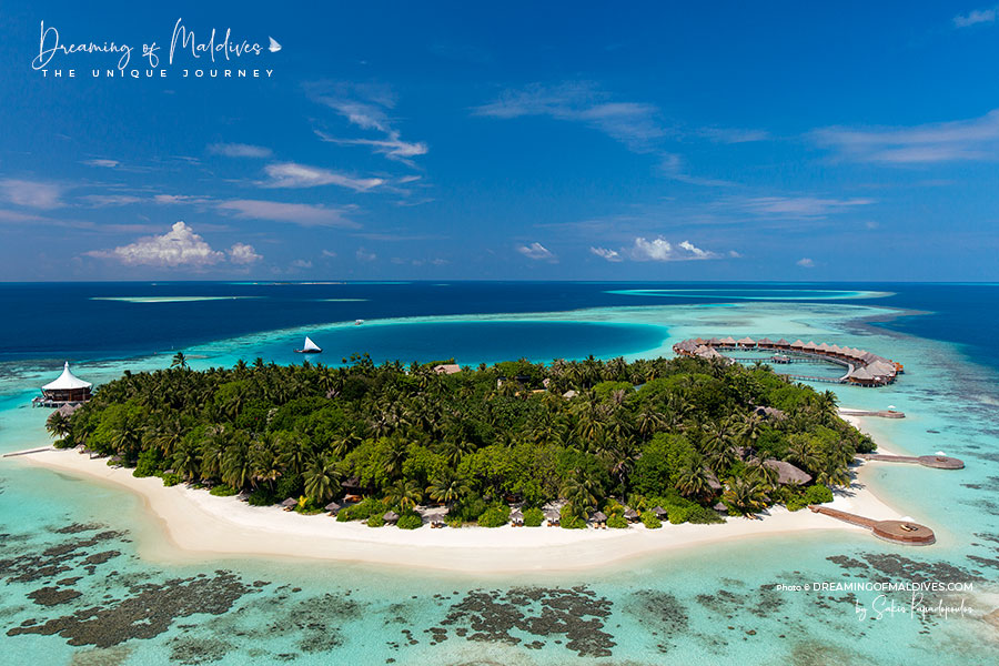 Aerial View Baros Maldives snorkeling house reefs aerial