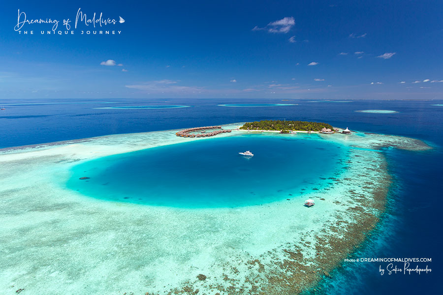 View of Baros Maldives lagoon and snorkeling house reefs
