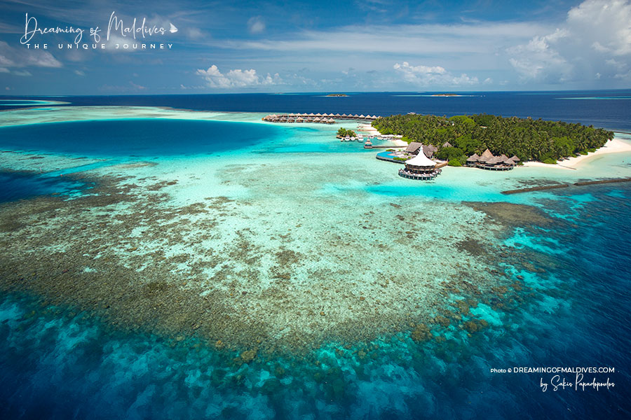 View of Baros Maldives snorkeling house reefs aerial