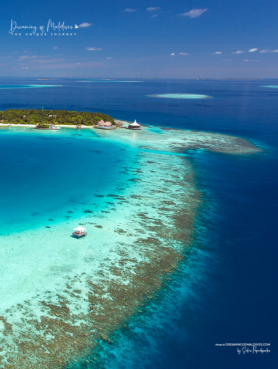 View of Baros Maldives snorkeling house reefs aerial