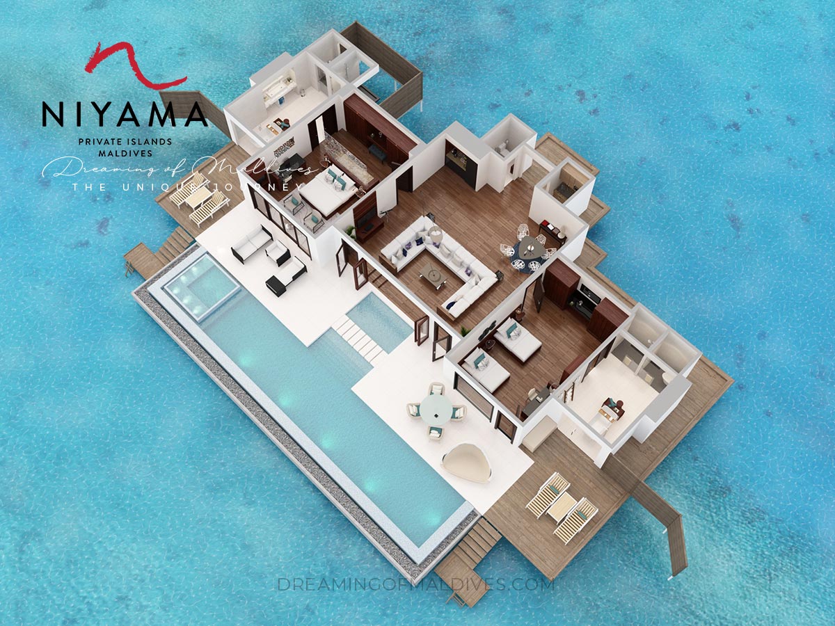 floor plan Two-Bedroom Ocean Pool Pavilion niyama maldives resort large water villa group