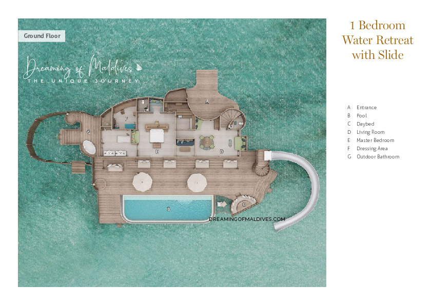 3D Floorplan 1 Bedroom Water Retreat with Slide Soneva Fushi