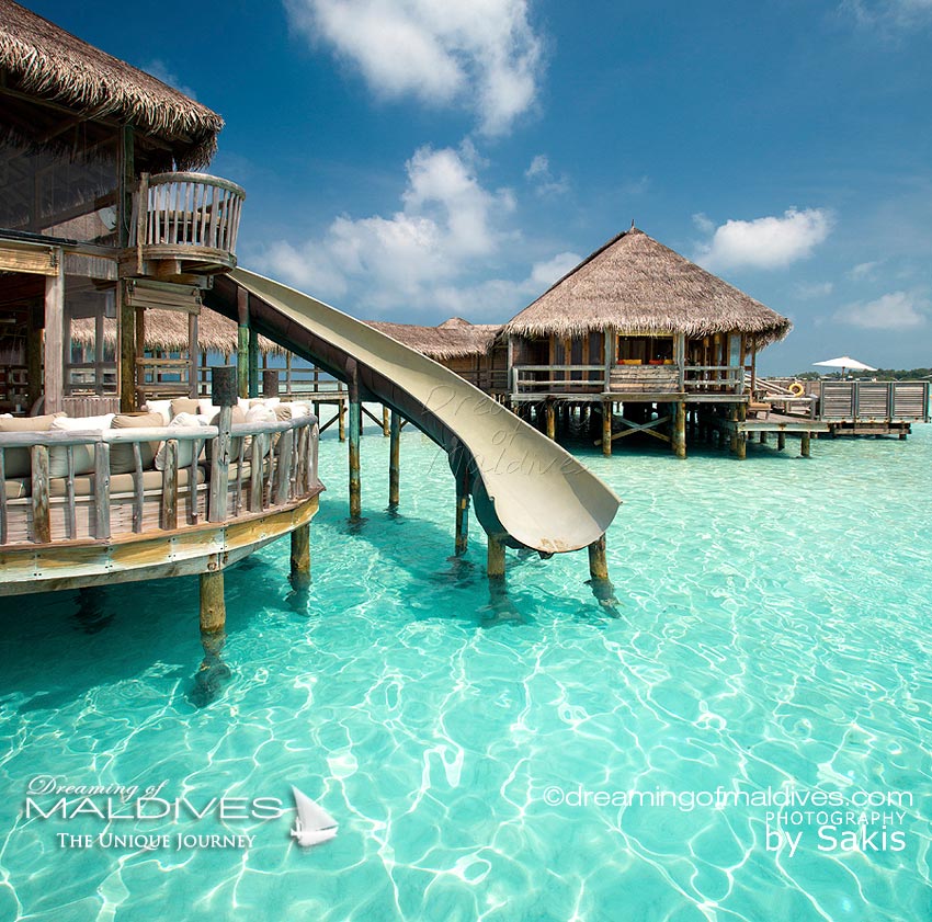 Dreamy Places in Maldives. Giant Water Slide at Gili Lankanfushi Private Reserve