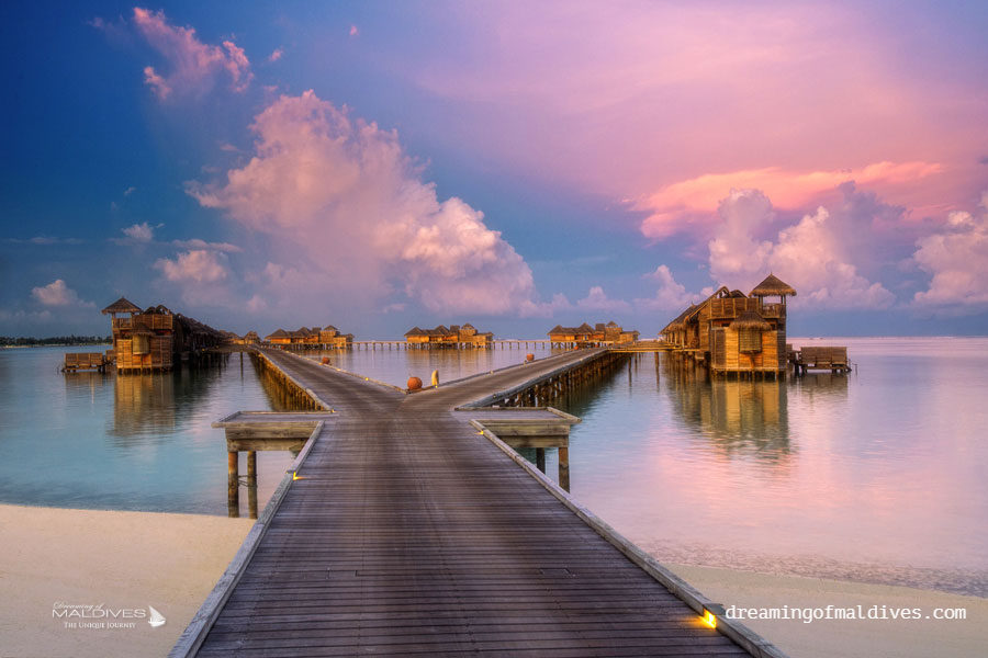 Gili Lankanfushi Maldives. Water Residences at Sunset