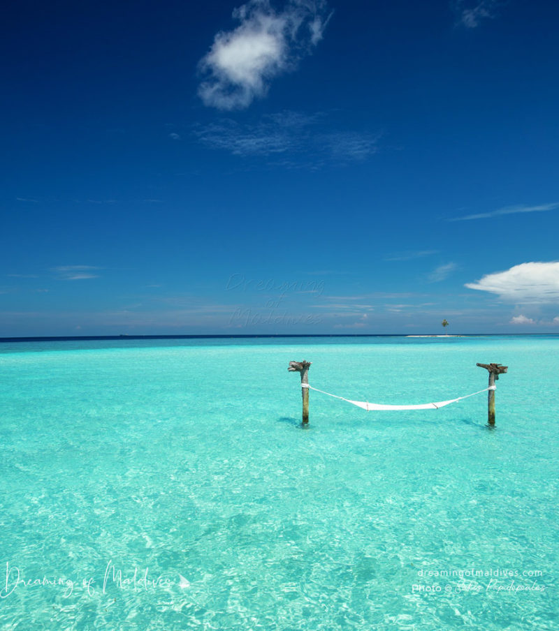 Lagoon Hammock in front the villas at Gili Lankanfushi Maldives