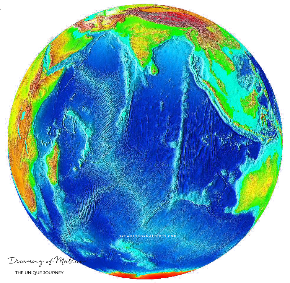 Earth map from Nasa showing the different topography of the Indian Ocean floor.