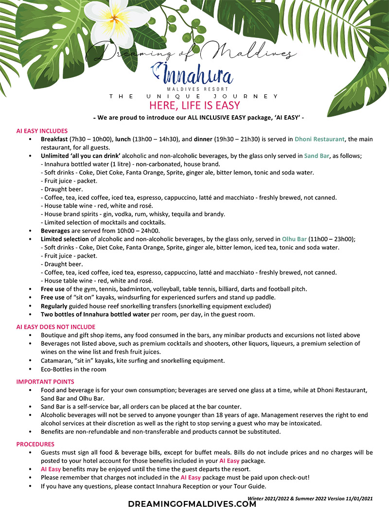 Innahura all-inclusive package plan original pdf