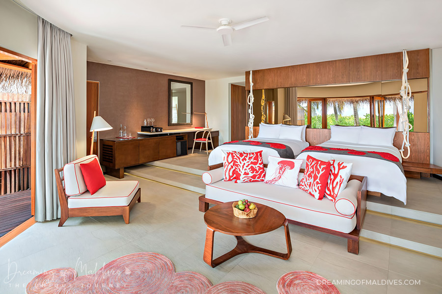 W maldives interior design wonderful beach oasis w maldives Signature pillows representing coral & jellyfish patterns.