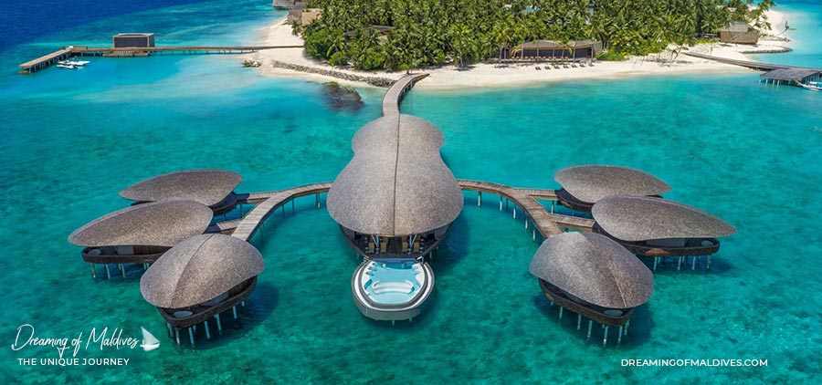Aerial view of Iridium Spa at St Regis Vommuli Maldives