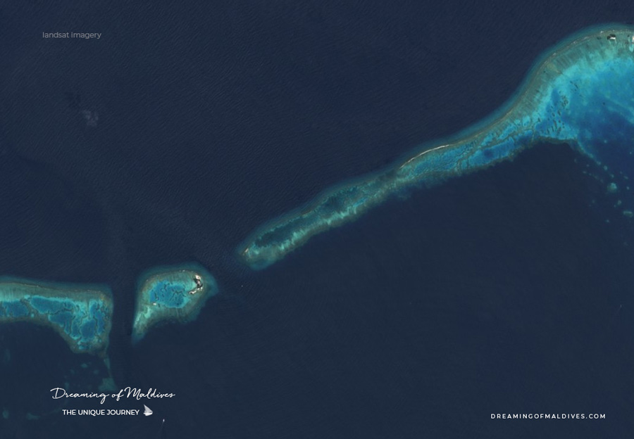 Satellite view of Ismahela Hera, north Gan Atoll. Maldives
