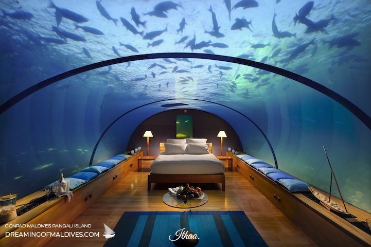 ITHAA underwater restaurant maldives conrad turned into a bedroom
