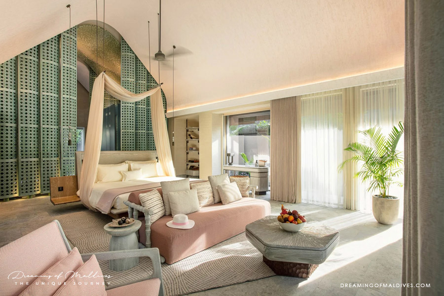 JOALI BEING interior beach villa. Bedroom