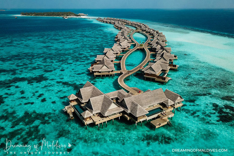 aerial view Joali Maldives water villas
