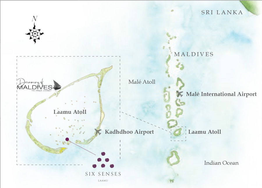 Six Senses Laamu Location Map - Laamu Atoll, South Maldives