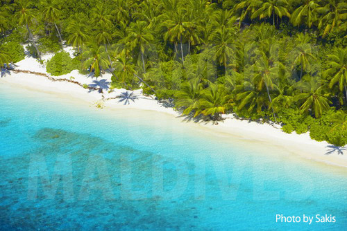 Aerial photography Maldives- Virgin Island, zoom on the beach