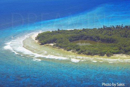 Aerial photography Maldives- Rare phenomenon, a lake nested in a desert island