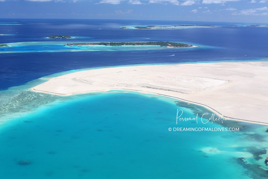 Maldives artificial island created with dredging for land reclamation Aerial View