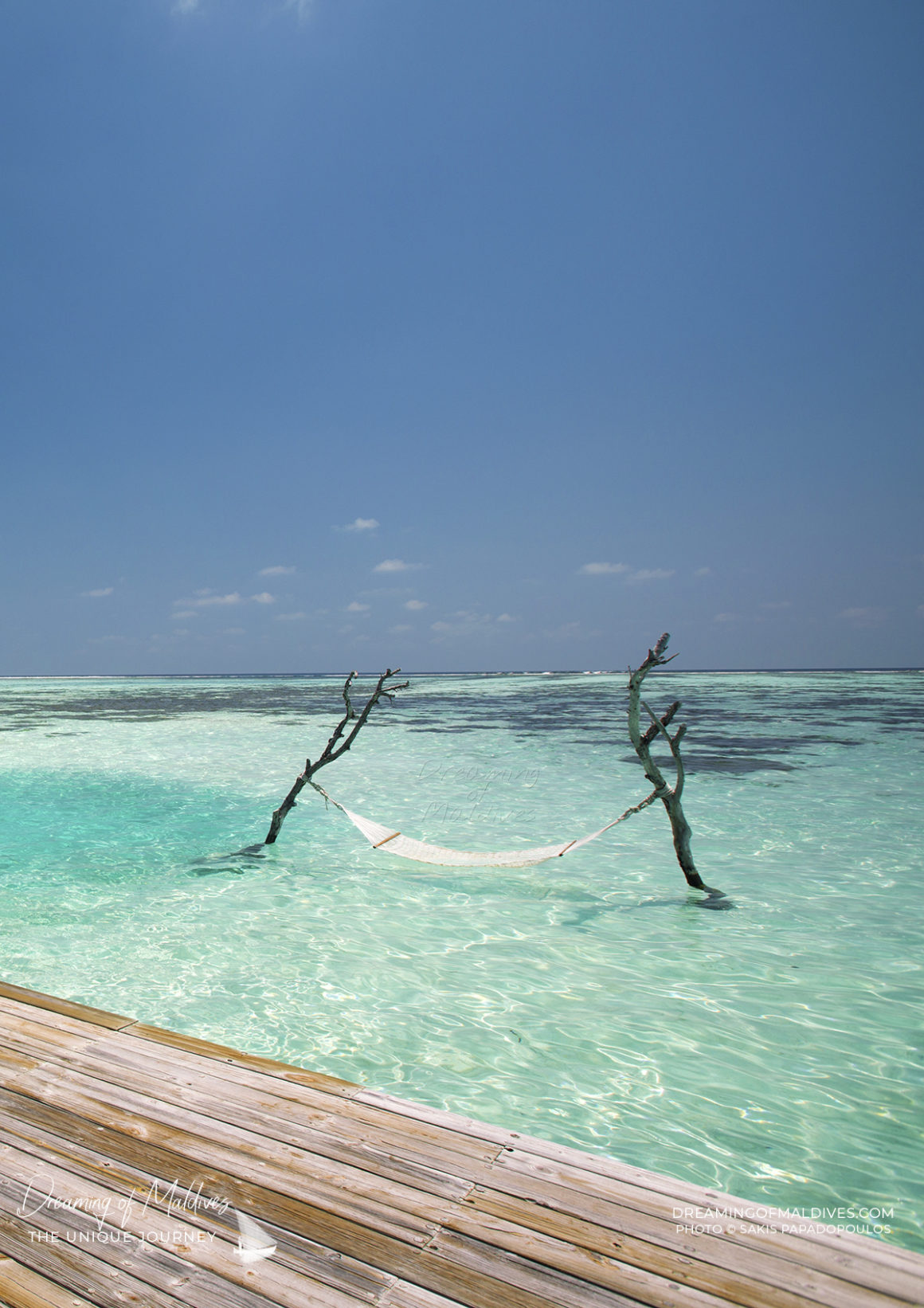 This Hammock set in the lagoon is a beautiful Place to Dream. Maldives Gili Lankanfushi