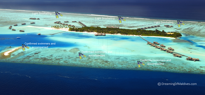 where to snorkel around Gili Lankanfushi. Map of The Snorkeling Spots
