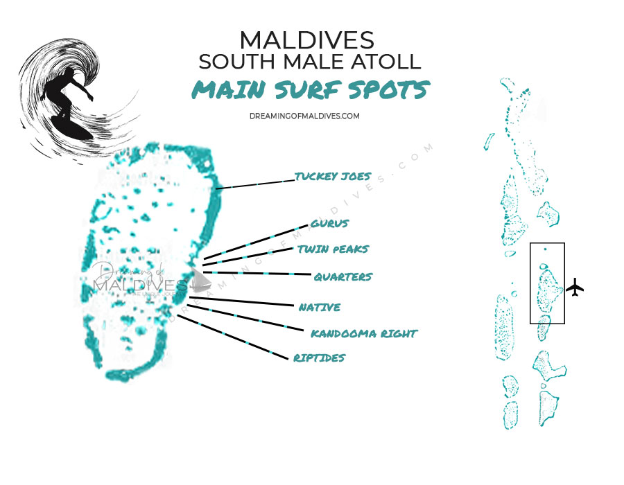 map South Male Atoll Surf Breaks.