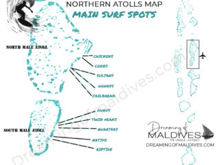 Map of Northern Atolls surfing spots - Maldives
