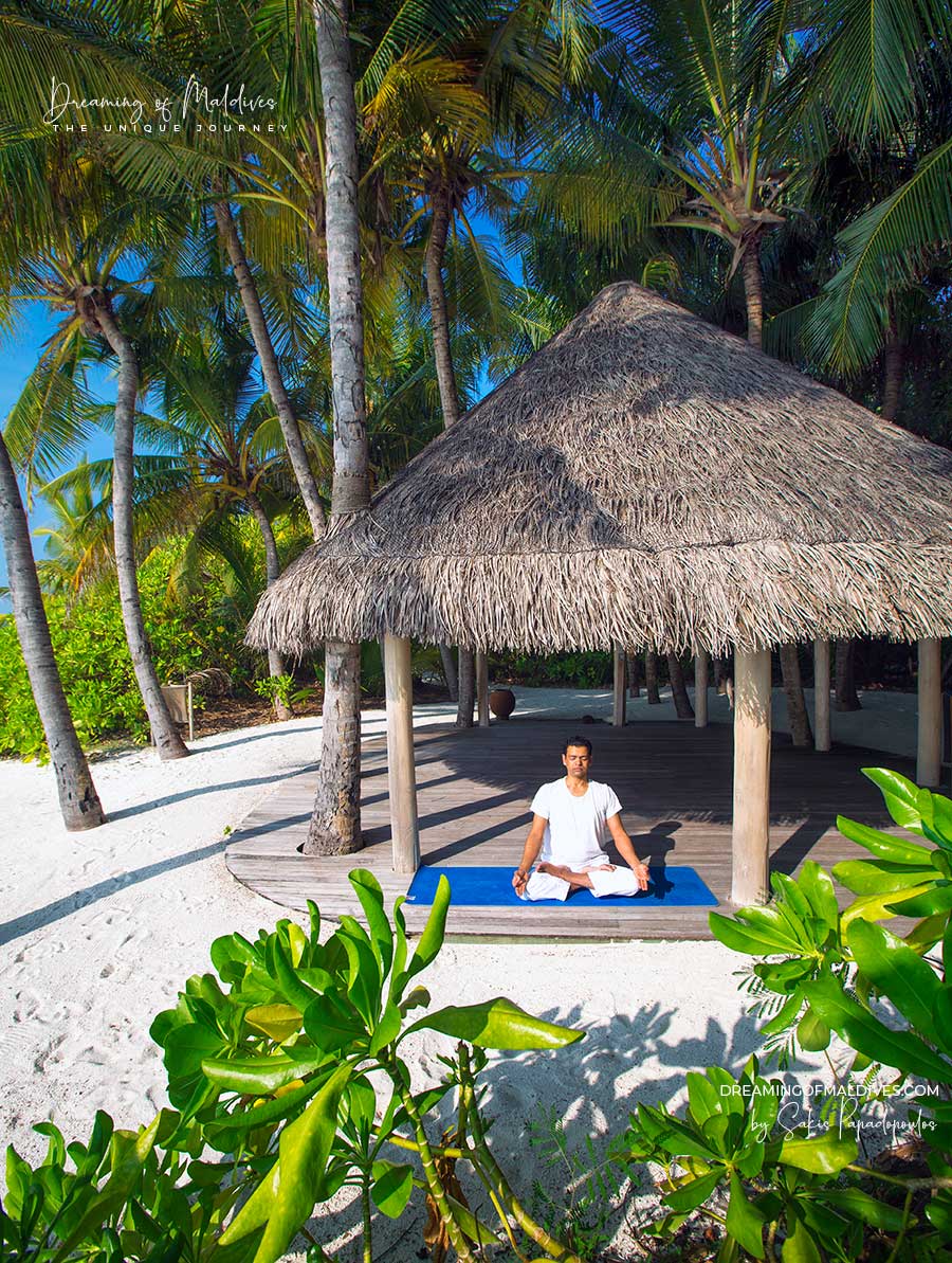 Morning meditation at Gili Lankanfushi maldives Yoga pavilion.