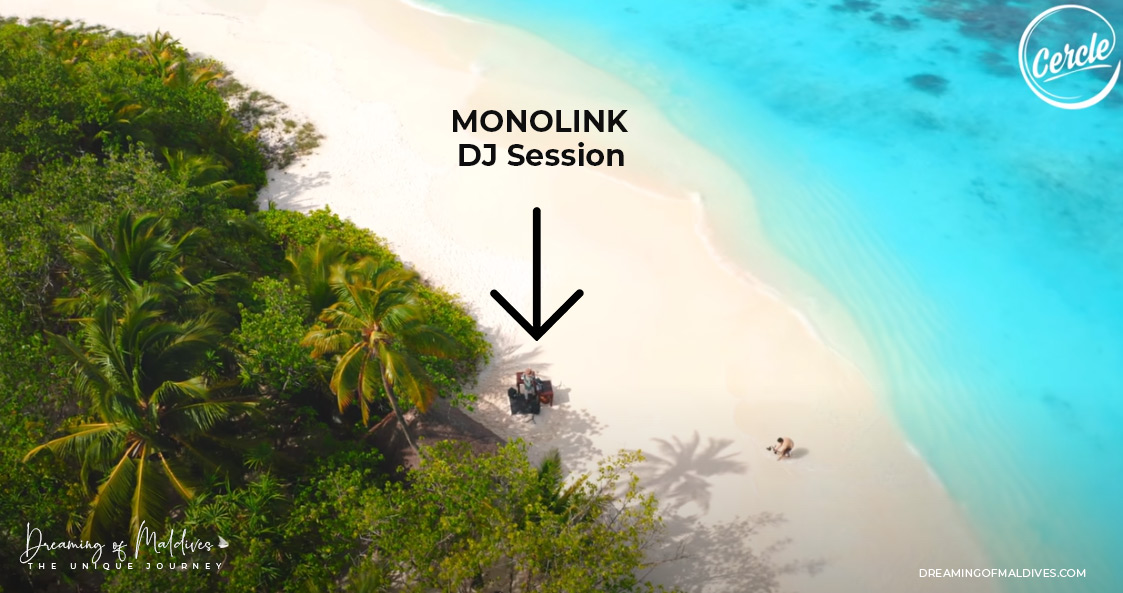 Monolink playing on Gaathafushi tropical Island W Maldives Aerial View