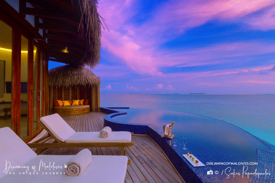 OBLU Sangeli Honeymoon Select Ocean Villa pool sunset view