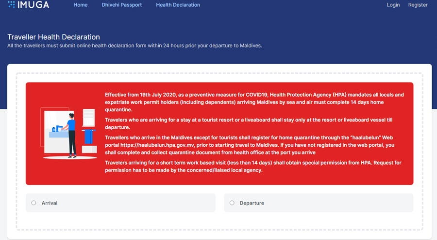 Maldives Safe Travel during Covid Online Traveller Health Declaration form arrival in Maldives