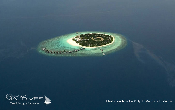 Park Hyatt Hadahaa best resort for snorkeling in Maldives. Aerial View