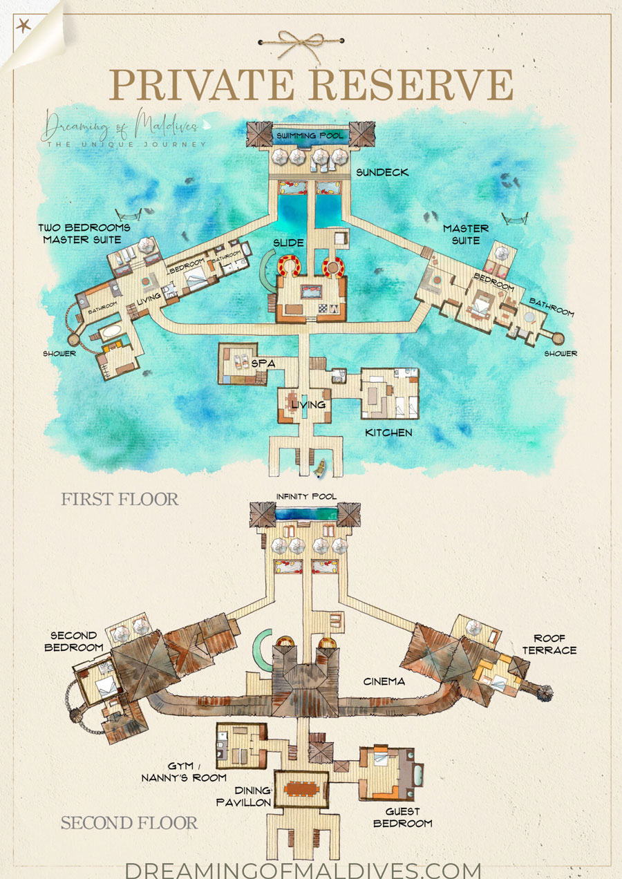 floor plan of The Private Reserve World's largest water villa gili lankanfushi maldives