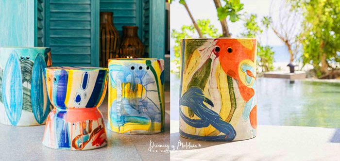 Joali immersive Art Mini Stools at Mura BAr by Reinaldo Senguino