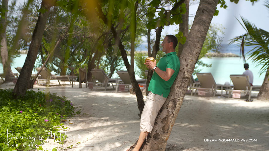 Quest enjoying a coconut at Kurumba