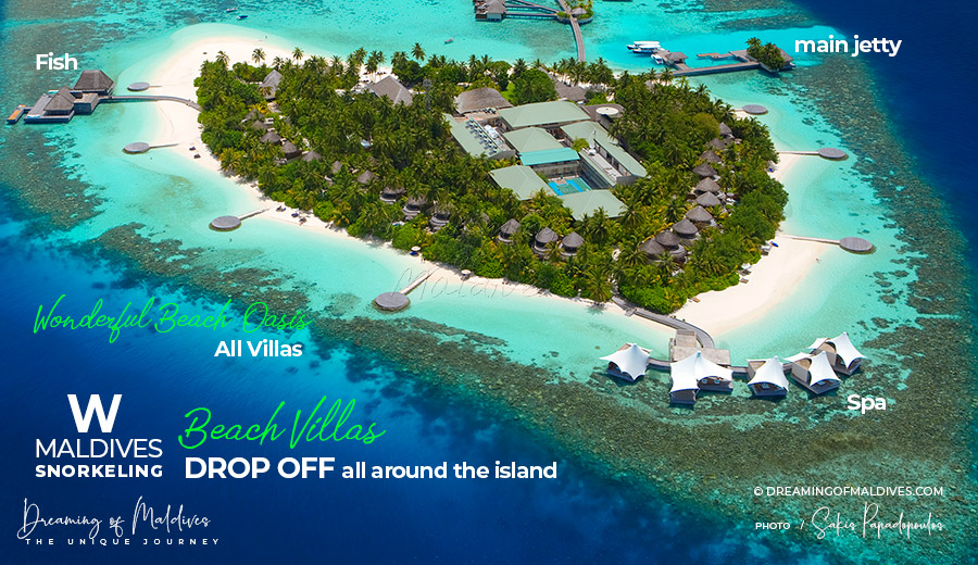 Snorkeling access W Maldives beach villas Map
