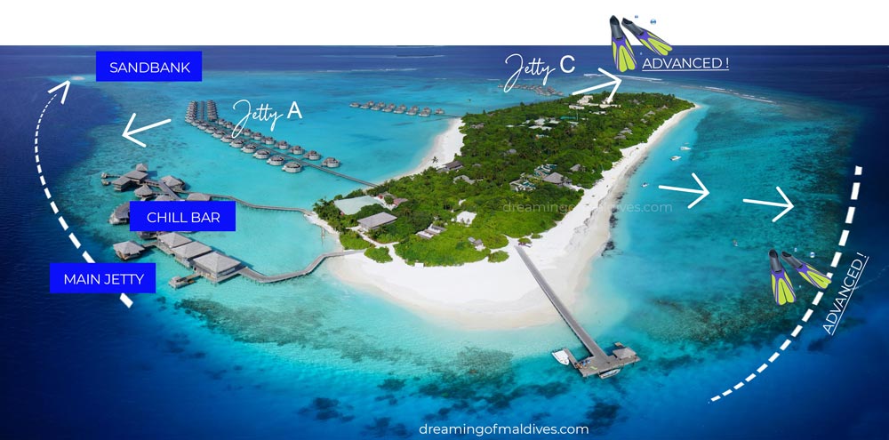 Map Snorkeling Spots where to snorkel around six senses laamu