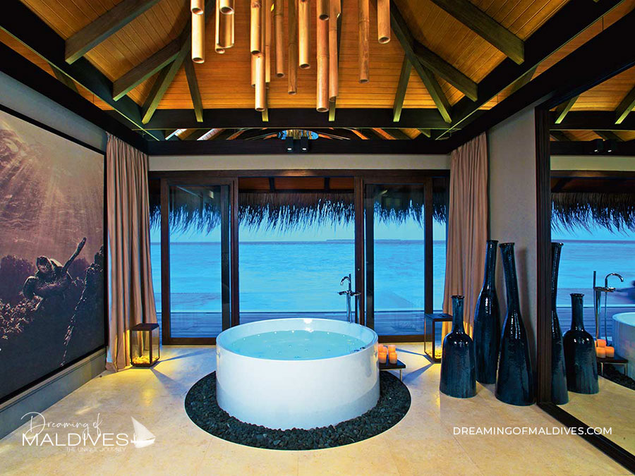 beautiful bathroom - velaa private island sunset deluxe water pool villa