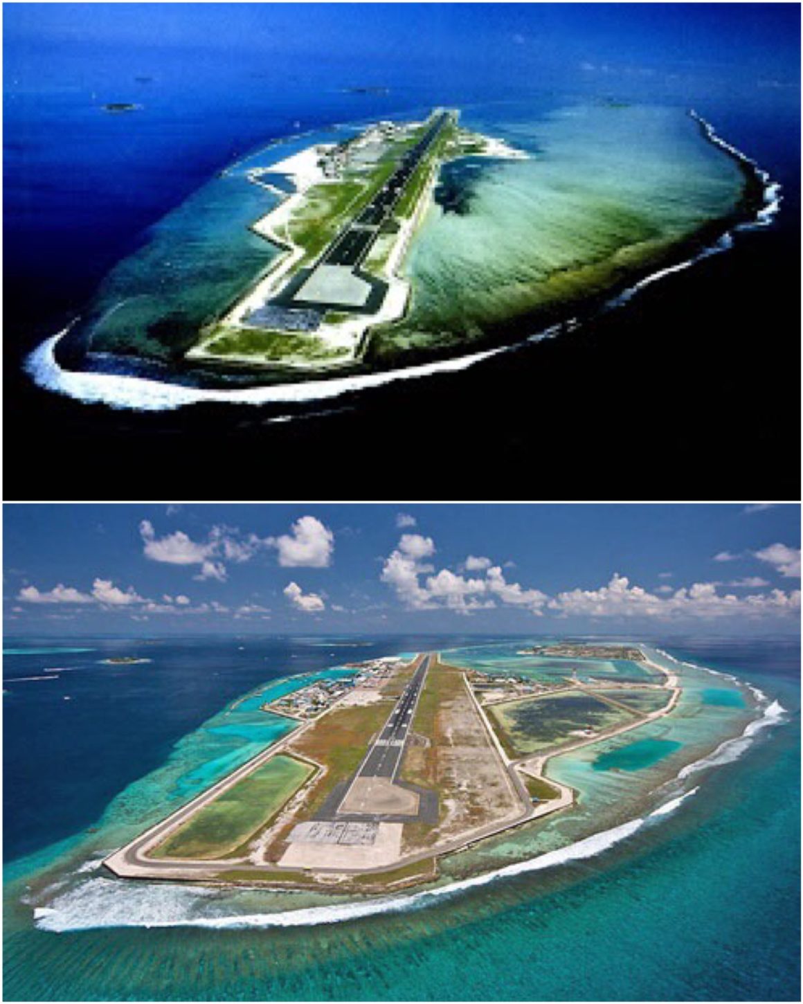 aerial views Maldives International Airport Velana before and after